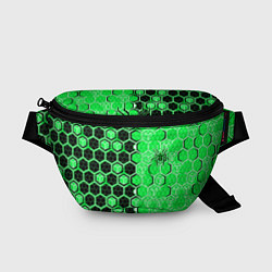 Поясная сумка Техно-киберпанк шестиугольники зелёный и чёрный с, цвет: 3D-принт