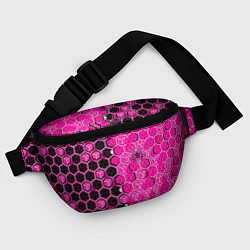 Поясная сумка Техно-киберпанк шестиугольники розовый и чёрный с, цвет: 3D-принт — фото 2