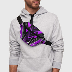 Поясная сумка Фиолетово-серые полосы на чёрном фоне, цвет: 3D-принт — фото 2