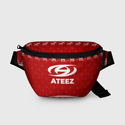 Поясная сумка Новогодний Ateez с оленями, цвет: 3D-принт