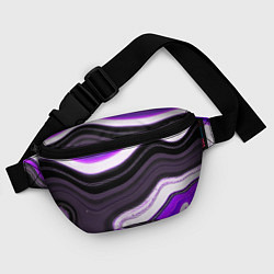 Поясная сумка Волнистые горизонтальные чёрно-фиолетовые полосы н, цвет: 3D-принт — фото 2