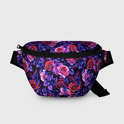 Поясная сумка Разноцветные цветы - синие розы паттерн, цвет: 3D-принт