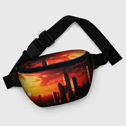 Поясная сумка Стилизованный город оранжевый закат, цвет: 3D-принт — фото 2