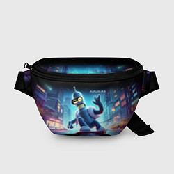 Поясная сумка Bender is a skateboarder in neon street - ai art, цвет: 3D-принт
