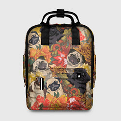 Рюкзак женский Мопсики Цветочки, цвет: 3D-принт