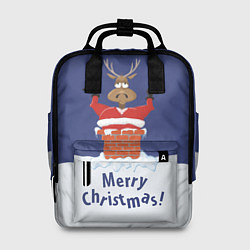 Рюкзак женский Санта в трубе с Оленем, цвет: 3D-принт