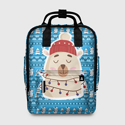 Рюкзак женский Медведь в гирляндах Новый год, цвет: 3D-принт