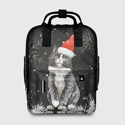 Рюкзак женский Новогодний Черный кот в кружке, цвет: 3D-принт