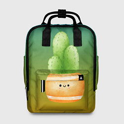 Рюкзак женский Кактус в горшке с рожицей, цвет: 3D-принт