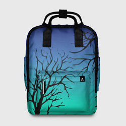 Рюкзак женский Черные абстрактные ветки деревьев на сине-зеленом, цвет: 3D-принт