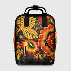 Рюкзак женский Хохломская Роспись Цветы На Тёмном Фоне, цвет: 3D-принт