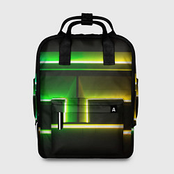 Рюкзак женский Неоновые фигуры и линии - Зелёный и жёлтый, цвет: 3D-принт