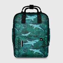Рюкзак женский Акулы не темно бирюзовом фоне, цвет: 3D-принт