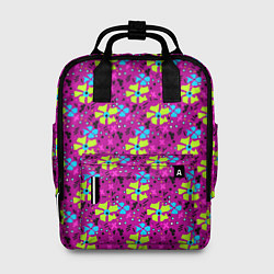 Женский рюкзак Цветочный узор на малиновом фоне