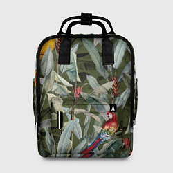 Женский рюкзак Попугаи и Цветы Зелёные Джунгли