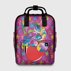 Рюкзак женский Сердечный котик в поп-арте, цвет: 3D-принт