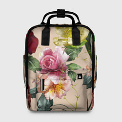 Женский рюкзак Цветы Нарисованные Красные Розы и Лилии