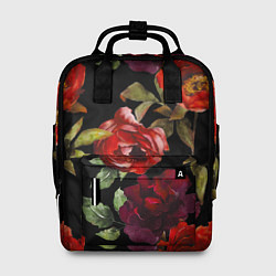 Женский рюкзак Цветы Нарисованные Розы На Чёрном Фоне