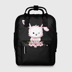 Рюкзак женский Крольчонок С Цветами На Чёрном Фоне, цвет: 3D-принт