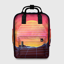 Рюкзак женский Абстрактные 3D неоновые горы на закате, цвет: 3D-принт