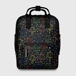 Рюкзак женский Цветные зонтики на чёрном фоне, цвет: 3D-принт