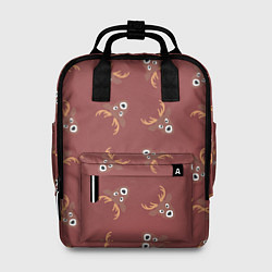 Рюкзак женский Эстетика: праздничные олени на бордовом фоне, цвет: 3D-принт