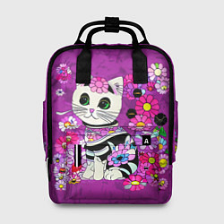 Рюкзак женский Зеленоглазый котенок в цветах, цвет: 3D-принт