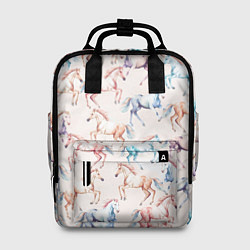 Рюкзак женский Лошади акварельные - паттерн, цвет: 3D-принт