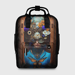 Рюкзак женский Женщина с цветами в стиле стимпанк, цвет: 3D-принт