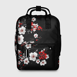 Рюкзак женский Белая и красная сакура - цветение, цвет: 3D-принт