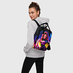 Рюкзак женский Девушка в неоновом комбинезоне на фоне ночного гор, цвет: 3D-принт — фото 2