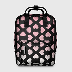 Рюкзак женский Розовые сердечки на чёрном, цвет: 3D-принт