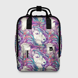 Рюкзак женский Морды лошади фиолетовый паттерн, цвет: 3D-принт