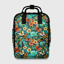Рюкзак женский Бабочки в цветах паттерн, цвет: 3D-принт