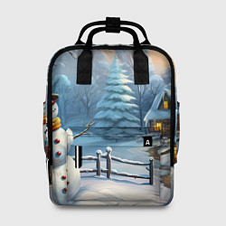 Рюкзак женский Новый год и снеговик, цвет: 3D-принт