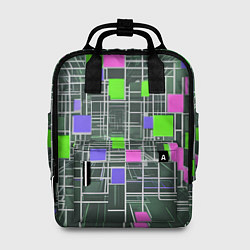 Женский рюкзак Белые полосы и разноцветные квадраты