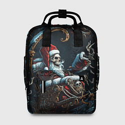 Рюкзак женский Новогодний патерн со скелетом Санты, цвет: 3D-принт