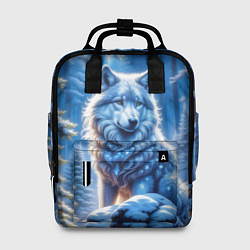 Рюкзак женский Волк в зимнем ночном лесу, цвет: 3D-принт