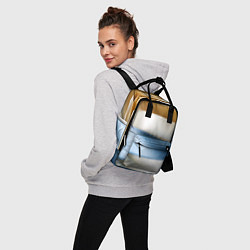 Рюкзак женский Золотые и голубые волнистые вставки на белом фоне, цвет: 3D-принт — фото 2