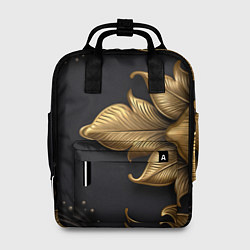 Рюкзак женский Золотые объемные листья на черном фоне, цвет: 3D-принт