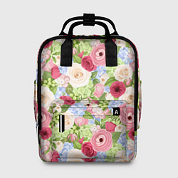 Рюкзак женский Фон с розами, лютиками и гортензиями, цвет: 3D-принт