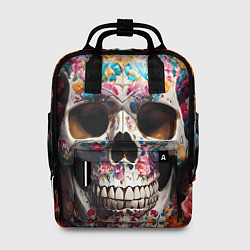 Рюкзак женский Яркие цветы и череп, цвет: 3D-принт