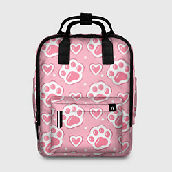 Рюкзак женский Кошачьи лапки и сердечки, цвет: 3D-принт