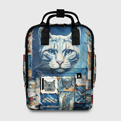 Рюкзак женский Кошка на дениме - пэчворк, цвет: 3D-принт