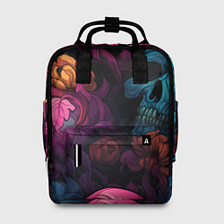 Женский рюкзак Яркие цветы с черепами