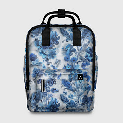 Рюкзак женский Цветочный сине-голубой узор, цвет: 3D-принт