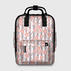 Рюкзак женский Коралловые цветы на полосатом фоне, цвет: 3D-принт