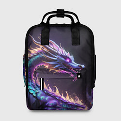 Рюкзак женский Неоновый сиреневый дракон на черном фоне, цвет: 3D-принт
