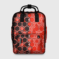 Женский рюкзак Техно-киберпанк шестиугольники красный и чёрный