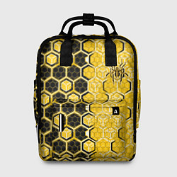 Женский рюкзак Киберпанк соты шестиугольники жёлтый и чёрный с па